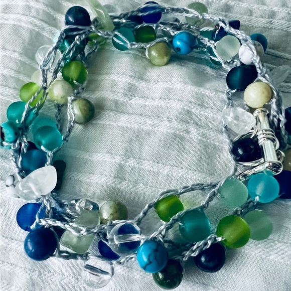 Handmade precious stone necklace - 32” - Ocean Vibes - Picture 2 of 5